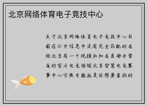 北京网络体育电子竞技中心